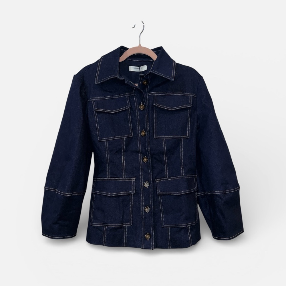 COMMENSE Contrast Stitch Denim Jacket COLOR - Navy, Size Small NWT - Picture 10 of 12
